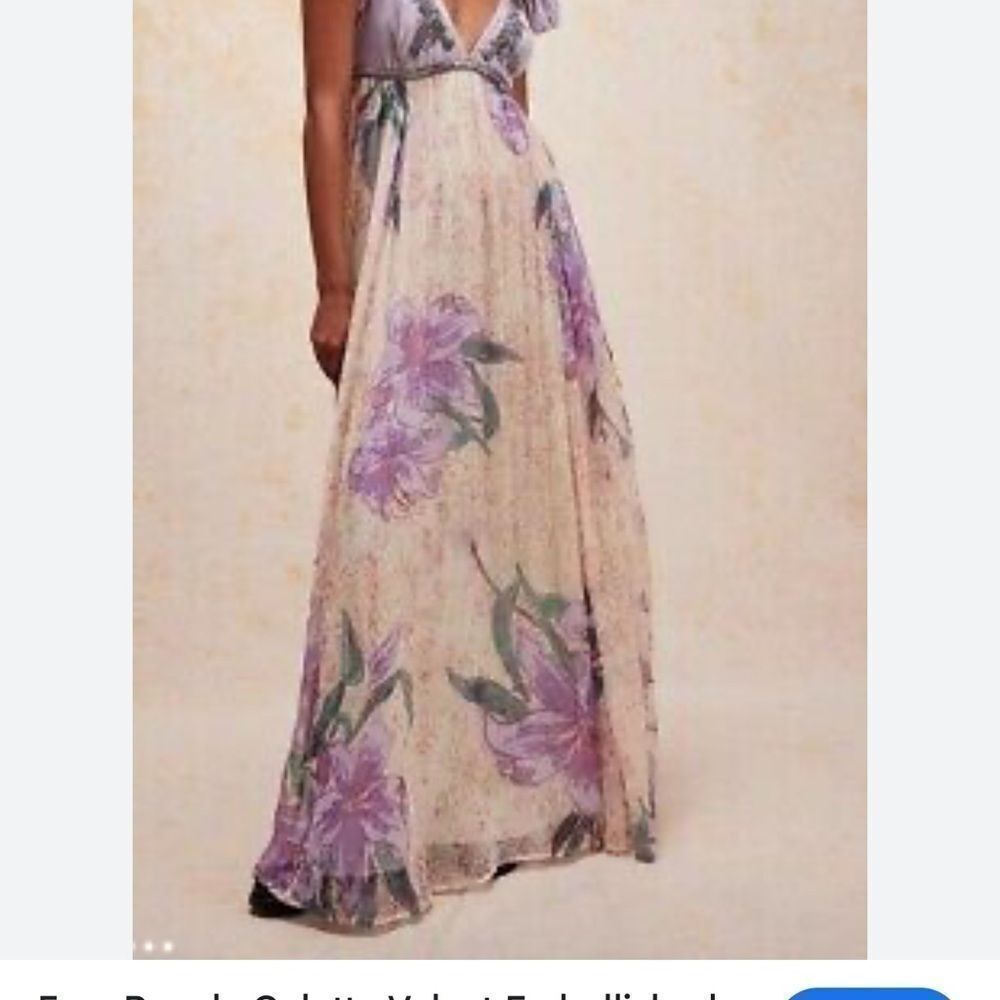 Free People Colette Velvet Embellished Sequins Embroidered Maxi Dress size 8 - Picture 3 of 14